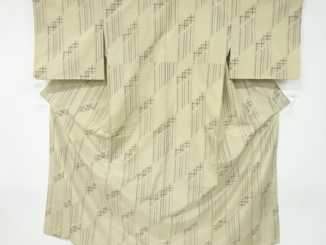 アンティーク　幾何学模様織出し手織り紬着物